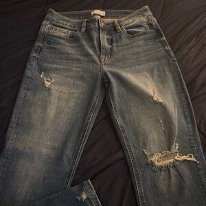 Distressed straight leg jeans